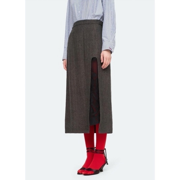 NWT SEA New York Midi Lace-Trimmed Lucas Herringbone Suiting Skirt - Picture 4 of 8